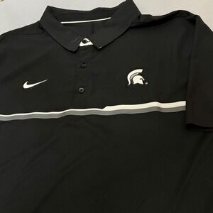 Nike Polo Shirt Mens XXL Black Excellent Michigan State Spartans Dri-FIT Striped